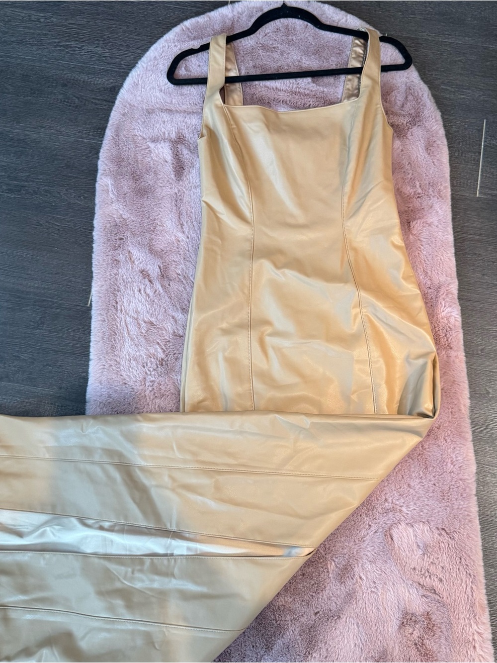naked wardrobe Faux Leather Maxi Dress in Camel Tan